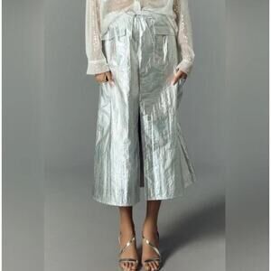 Anthropologie Metallic Silver Shine Cargo Midi Skirt Women’s Size Small